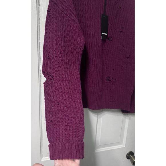 NWT Dsquared2 Ripped Distressed Magenta Wool Sweater Size XS (S-M) Runs BIG - Picture 4 of 13